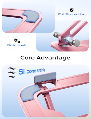 JCZT Adjustable Laptop Stand for Desk, Metal Foldable Laptop Riser, Pink | Ergonomic Portable Laptop Stand, Ventilated Cooling Computer Notebook Holder for MacBook Air Pro, All 10-16'' Laptops - color: Pink