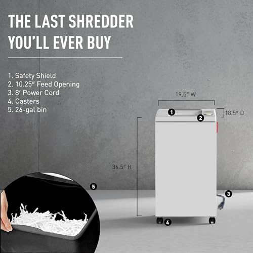 Ideal. 2604 Strip-Cut Centralized Office Paper Shredder, Continuous Operation , 27–30 Sheet Feed Capacity, 26 Gallon Bin, Shred Staples/Paper Clips/Credit Cards/CDs/DVDs, 1 HP Motor, P-2 Security - size: Strip Cut - 30 Sheets