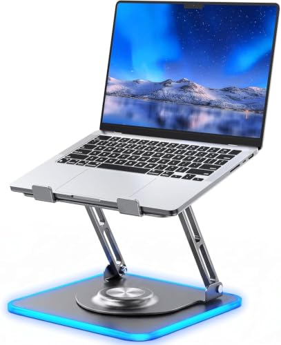 360°Rotating Laptop Stand with RGB Lights, Fits 10-16"Laptops MacBooks | 7-Level RGB Lights, Adjustable Multi-Angle Ergonomic Aluminum Laptop Stand, Foldable & Portable for Home & Office - color: RGB-Grey