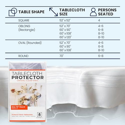 Broder Heavy Duty Clear Plastic Table Cover Protector Round 70 Inch – Waterproof, Oil Proof, Wipeable Vinyl Tablecloth Protector, Thick PVC, for Dining Room, Kitchen, Desk, Office, Everyday Use - size: 70" (Round)