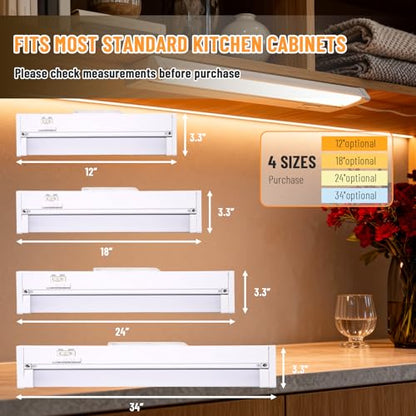 24" 4Pack Swivel Under Cabinet Lighting Hardwired Plug in,16W 1200LM | Rotatable 45°, 3CCT(3000K/4000K/5000K), Connect Up to 10 Fixtures, Under Counter Lights Linkable for Kitchens and Offices - size: 24 inch