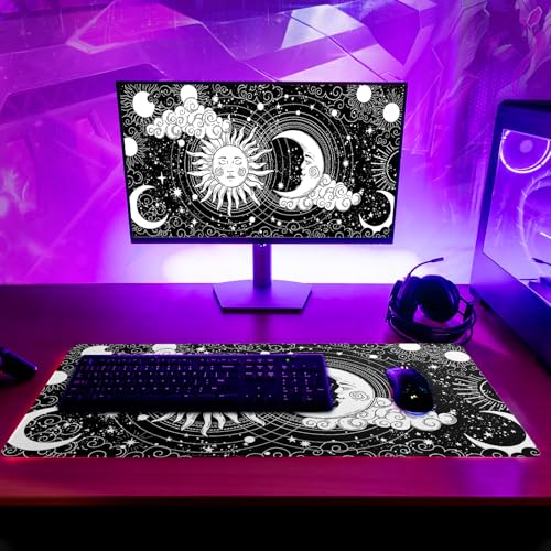 Magic Astrology Extended Big Mouse Pad Large, Gaming Mouse Pad Desk Pad,31.5x11.8 Inch Long Computer Keyboard Mouse Mat Black Mousepad with 3mm Non-Slip Base and Stitched Edge for Gaming and Office - color: Magic Astrology
