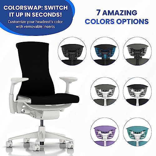 OFFICE LOGIX SHOP Embody Headrest Compatible with Herman Miller Embody Chair (Black Rythem Fabric/White Frame) - color: Black Rythem Fabric/White Frame