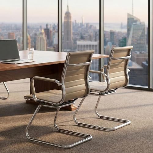 Reception Chairs No Wheels Leather Conference Chair Heavy Duty Back Support Office Guest Chair, Set of 2 (Light Brown) - color: Light Brown, size: 2PCS
