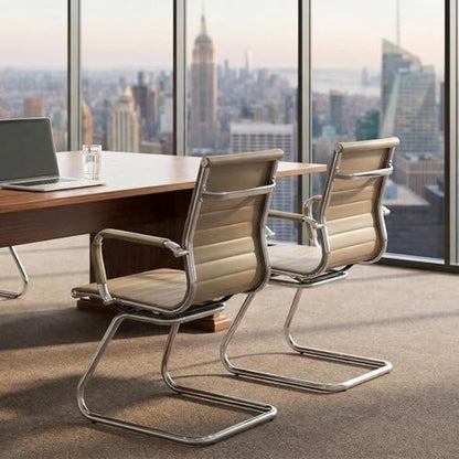 Reception Chairs No Wheels Leather Conference Chair Heavy Duty Back Support Office Guest Chair, Set of 2 (Light Brown) - color: Light Brown, size: 2PCS