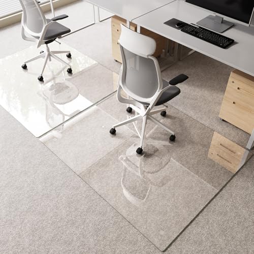 Tempered Glass Chair Mat for Carpet 55"x46", Floor Protector | Ultra Clear Office Chair Mat for Hardwood Floors & Carpets, Heavy Duty 0.2" Scratch-Resistant Surface with Non-Slip Pads - size: 55"x46"