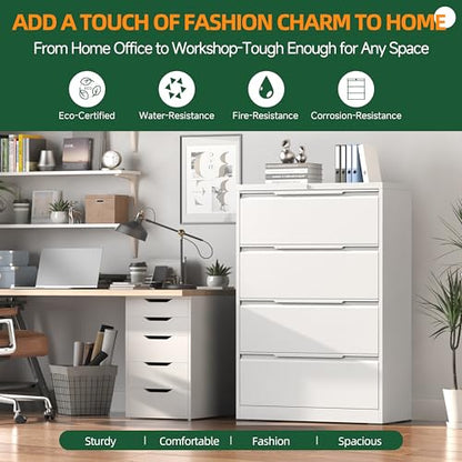 Lateral File Cabinet 4 Drawer, Metal File Cabinet with Lock - color: White, size: 4 Drawer - Lateral