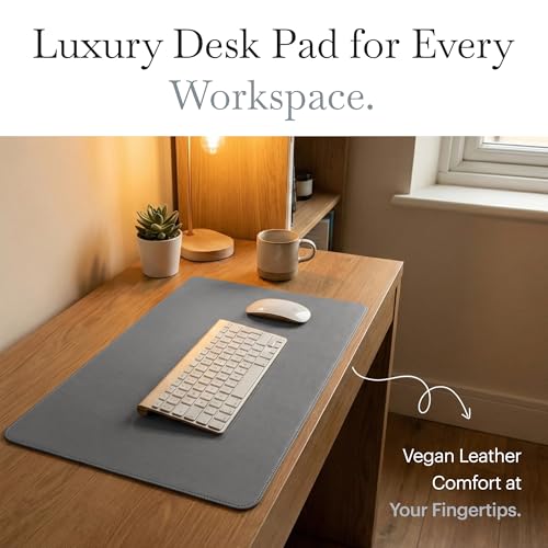 Rikan Small Desk Blotter with Smooth Surface-Vegan Leather Stylish Desk Mat Ideal for Keyboard, Laptop & Device Placement - Perfect Laptop Pad Protects Your Desk, Enhances Style & Productivity - Grey - color: Grey, size: 15 IN x 11 IN