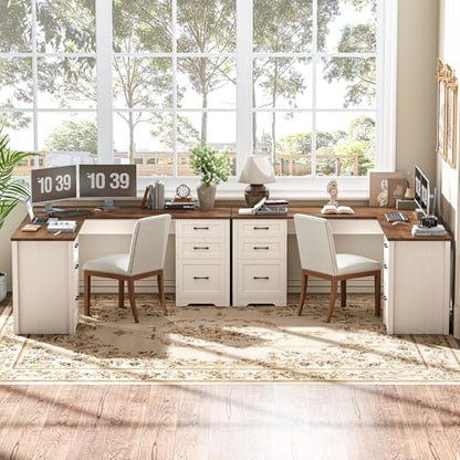 Vabches 59" L-Shaped Executive Desk with 6 Drawers for Home Office, White - color: 59in White With L-shaped