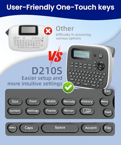 Label Maker Machine with Tape, Label Maker Waterproof Labels 12mm, D210s Laminated Labeler Machine, Multi Icons Borders & One-Touch Keys, Labelmaker for Home Use/School Office Supplies - color: Grey, style: label maker with 1 tape