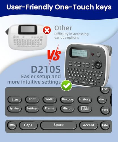 Label Maker Machine with Tape, Label Maker Waterproof Labels 12mm, D210s Laminated Labeler Machine, Multi Icons Borders & One-Touch Keys, Labelmaker for Home Use/School Office Supplies - color: Grey, style: label maker with 1 tape