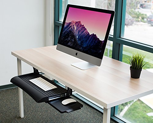 Mount-It! Under Desk Keyboard Tray, Slide-Out Keyboard & Mouse Drawer, 21" W × 11.75" D, Adjustable Height Platform with Left or Right Mouse Tray, Bolt-On Under Desk Keyboard Holder for Home Office