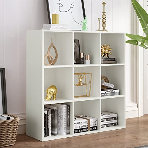 9-Cube Storage Shelf Bookcase, Warm White | Wooden 3-Tier Open Bookshelf, Fits 11×11" Bins, Vertical or Horizontal Use, Full Back Panels, For Home Office - color: Warm White, size: 9-Cube