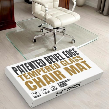 Tempered Glass Chair Mat with Lip for Carpet, 36" x 48" Tabbed, Clear - color: Clear (Standard Clear), size: 36" by 48" Tabbed