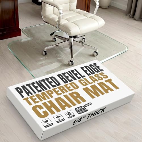 Tempered Glass Chair Mat with Lip for Carpet, 36" x 48" Tabbed, Clear - color: Clear (Standard Clear), size: 36" by 48" Tabbed