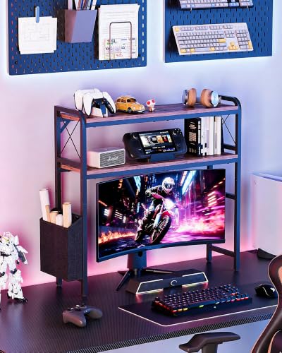 Desk Hutch Dorm with Adjustable Shelves and Side Pockets - color: Rustic Brown
