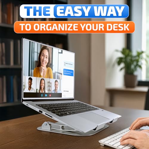 V TOWER Aluminium Laptop Stand for Desk with Adjustable Height and Angle | Adjustable Laptop Stands with Ventilation Slots, Anti-Slip Silicone Pads, Foldable Frame, for Devices from 10 up to 17.3 in