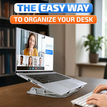 V TOWER Aluminium Laptop Stand for Desk with Adjustable Height and Angle | Adjustable Laptop Stands with Ventilation Slots, Anti-Slip Silicone Pads, Foldable Frame, for Devices from 10 up to 17.3 in