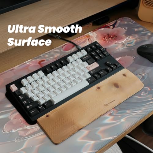 Large Computer Mouse Pad with Non-Slip Base for Desktop, Cute Gaming Mouse Mat with Stitched Edges, Long Extended Anime Mousepad for Laptop, 31.5 x 11.8 inches (Pink Cherry Blossoms) - color: Pink Cherry Blossoms