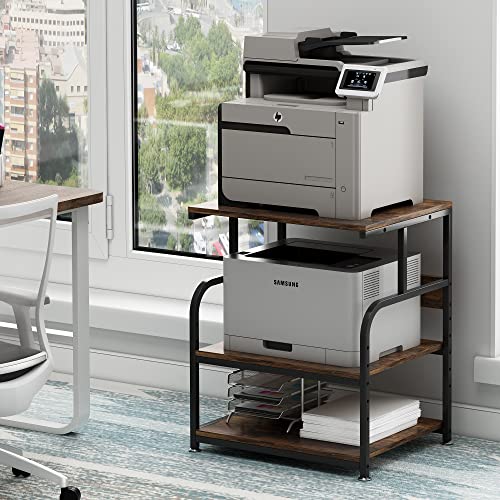 Fannova Large Printer Stand Table with Height Adjustable Storage Shelf - color: Rustic Brown, size: 23.6"W x 18.9"D x 30"H