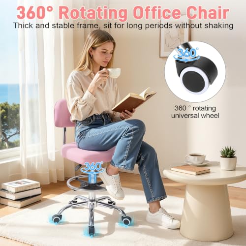 Height Adjustable Office Chair, 360-Degree Swivel Drafting Chair, Backrest, Foot Rest, 220lbs Load-Bearing, Ergonomic Rolling Computer, Lumbar Support, Home Studio Dental Salon Pink - color: Pink