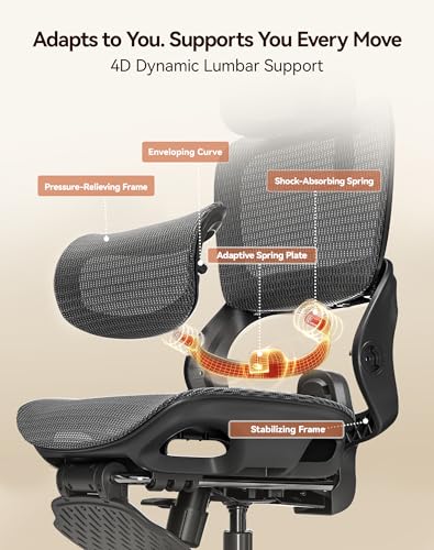 SIHOO B100 PRO Ergonomic Mesh Office Chair with Footrest | Desk Chair With Adaptive Lumbar Support, Wide Headrest, 360° Rotatable Flip-Up Armrests, Black - color: Ink Black, size: Pack of 1