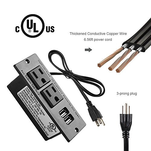 Conference Recessed Power Strip Socket with USB Ports,Table Power Strip,Desktop Charging Station with 2-Outlets and 2 USB Ports - color: 2AC 2USB Power Strip black, size: USB-A