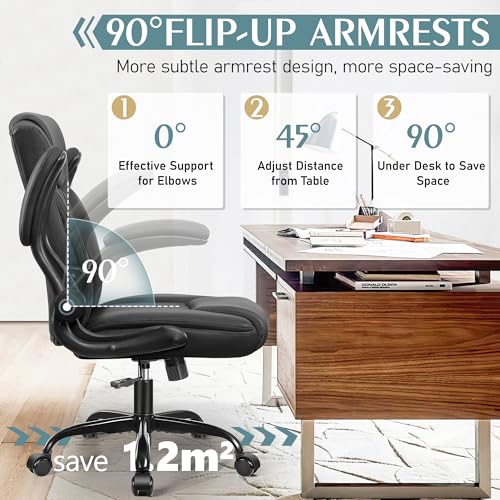 Leather Office Chair, PU Home Computer Desk Chairs with Ergonomic Back Support, 360°Swivel Free, Small Gaming Chair with Wheels and Adjustable Armrests, for Short People Use