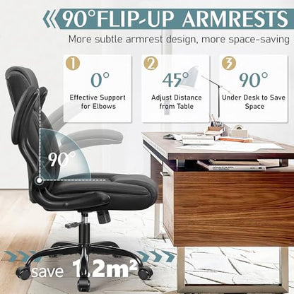 Leather Office Chair, PU Home Computer Desk Chairs with Ergonomic Back Support, 360°Swivel Free, Small Gaming Chair with Wheels and Adjustable Armrests, for Short People Use