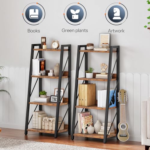 HOOBRO Ladder Shelf, 4-Tier Bookshelf, Corner Bookcase, Freestanding Storage Shelf Display Organizer, for Living Room, Bedroom, Home Office, Kitchen, Rustic Brown and Black BF304CJ01 - size: 16.4"L x 11.8"W x 39.4"H