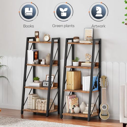 HOOBRO Ladder Shelf, 4-Tier Bookshelf, Corner Bookcase, Freestanding Storage Shelf Display Organizer, for Living Room, Bedroom, Home Office, Kitchen, Rustic Brown and Black BF304CJ01 - size: 16.4"L x 11.8"W x 39.4"H