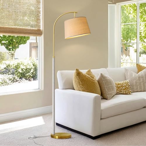 G-SAFAVA Real Wood Floor Lamps for Living Room Bedroom, 62.5" Mid Century Modern Lamp Gold Standing Tall Arc Lamps with Foot Switch, Floor Lamps for Nursery Office Decor Corner Reading Room Light - color: White