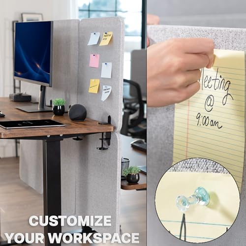 VIVO Clamp-on 59 x 46 inch Desk Privacy Panel, Sound Absorbing Cubicle Dividers, 3 Acoustic Partitions, Above and Below Desktop, Gray, PP-3-C060G