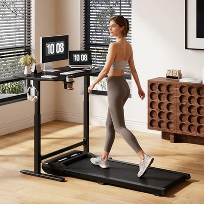 48''Pneumatic Standing Desk,Onepiece Adjustable Height Home Office | Black 47.2" x 23.6'' Large Home Desk Rolling Computer Workstation with Hooks & Cup Holder,Hidden Casters - color: Black, size: 4724