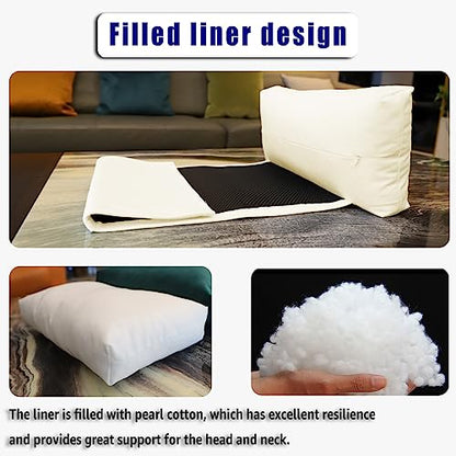 Velvet Recliner Headrest Pillow, Non-Slip Neck Support, Ivory - color: Ivory