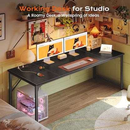 PRAISUN 63 X 30 Inch Extra Deep Desk with Power Outlets - color: Black, size: 63*29.5 inch