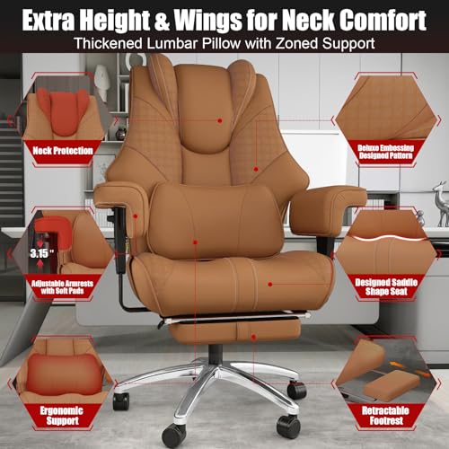 Big and Tall Office Chair with Foot Rest, High Back Computer Desk Chair - color: Brown