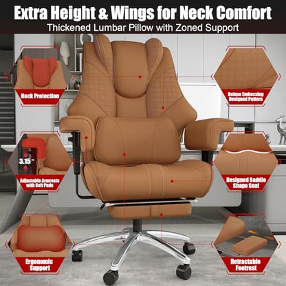 Big and Tall Office Chair with Foot Rest, High Back Computer Desk Chair - color: Brown