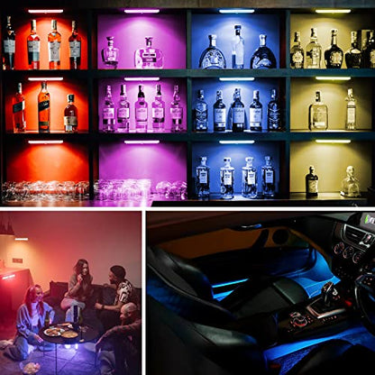 48 LED Under Cabinet Lighting Wireless, 15 Colors Changeable Rechargeable RGB Under Cabinet Lights Remote Control Under Counter Lights Mini Night Light Bar for Indoor Display Shelf, 4 Pack | 15 Colors , Under Cabinet Lights, Remote Control, Timer, Dimmabl