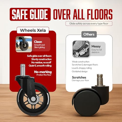 Office Chair Wheels, Computer Gaming Chair Wheels, Roller Blade Wheels for Office Chairs, Fits 98% Chair 3 Inch, Office Furniture Casters Safe for Hardwood Floors & Carpet - Set of 5 - color: Black Pack of 5