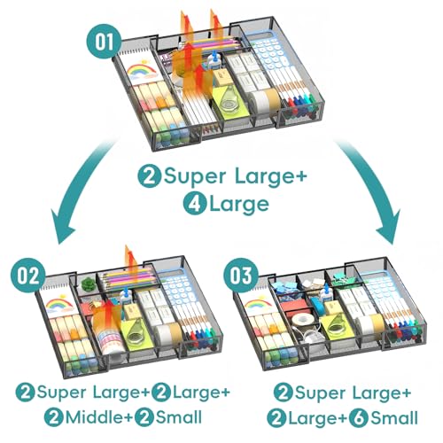 2 Pack Expandable Desk Drawer Organizer, 10 Compartments, Black - color: 2 Pack Black