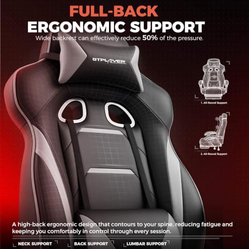 GTPLAYER Gaming Chair for Adults, Big and Tall 350LBS Heavy Duty Office Chair, Ergonomic High Back Lumbar Support and Recliner for Back Pain Relief, Sky Gray - color: Sky-gray