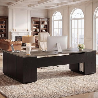 Tribesigns 85.8-Inch L-Shaped Executive Desk, Grey & Black - color: Grey & Black