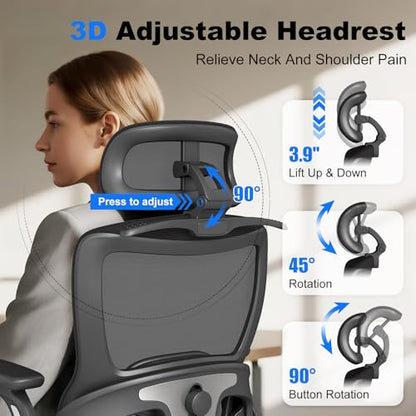 AnyGod Big & Tall Ergonomic Mesh Office Chair Heavy Duty 400LBS Desk Chair | 4D Flip-Up Armrests, 3D Adjustable Headrest, Dual Adjustable Lumbar Support, Rolling Wheels, Gaming & Computer Chair