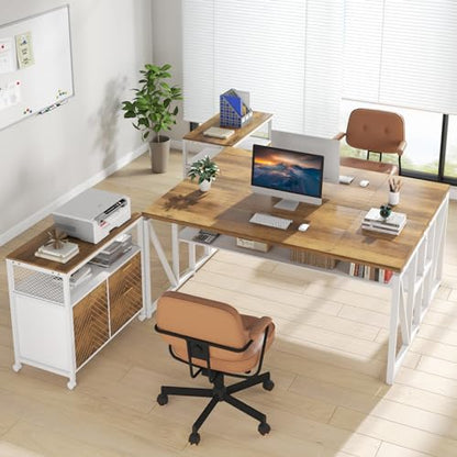Tribesigns Office Desk with Drawers Sets, 63 inches L Shaped Computer Desk with Mobile File Cabinet,Big Executive Desk for Home Office Furniture Sets (Light Walnut, 63-inch) - color: Light Walnut