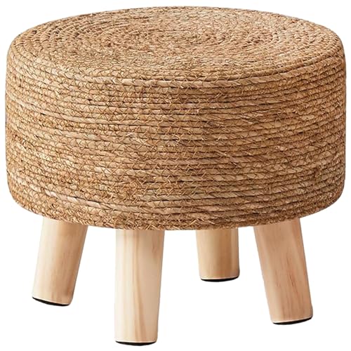 Wimarsbon Round Foot Stool Natural Seagrass Poufs Ottoman Hand Weave Footrest Stool for Couch Desk Extra Seat Step Stool with Solid Wood Legs for Hallway Patio Lounge Natural - color: Natural, size: 13"D x 13"W x 10.6"H