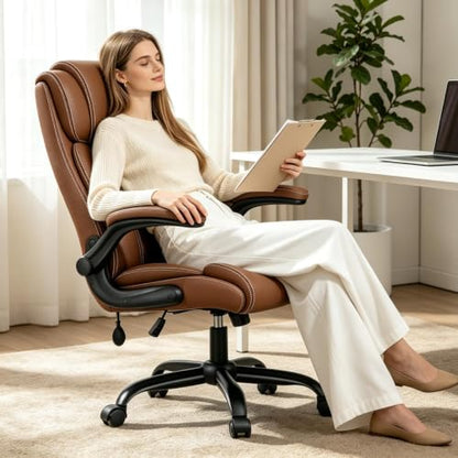 Ergonomic Office Chair, High Back Leather Executive Desk Chair - color: Brown