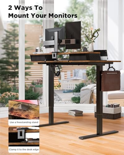 FiCiHi 55x24 Inch Electric Standing Desk, 2 Drawers, Adjustable Height Desk - color: Rustic Brown, size: 55"x24" (Standard)