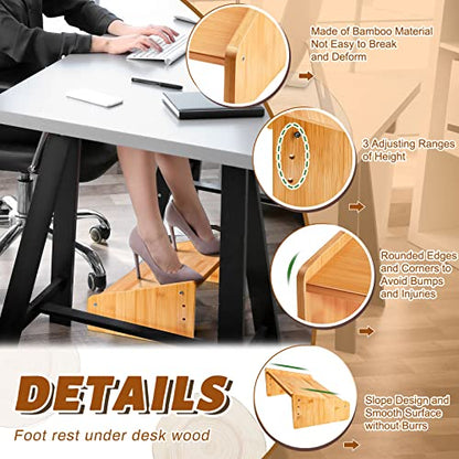 Yookeer Foot Rest for Under Desk at Work, Wooden Foot Stool, Slanted Desk Foot Rest, Ergonomic Adjustable Office Footrests, Nursing Foot Stool for Office and Home(Light Brown,Low)