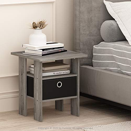 Furinno ANDREY Square Side Table, End Table, Night Stand, French Oak | Open Shelves, Storage Bin, Soft-Corner, Modern Bedside Table for Small Spaces, Study, Dorm, Living Room, Bedroom - color: French Oak, size: 1-Pack, Center Bin